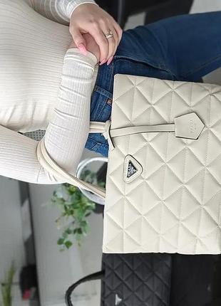 Сумка женская prada молочный шопер сумочка прада нейлоновая