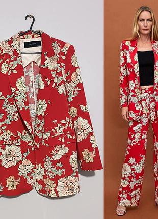 Zara яркий удлинённый жакет  с крупным цветочным принтом открытый , м/170/88 см