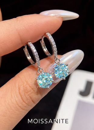 Серьги с муассанитами "aquamarine". муассанит