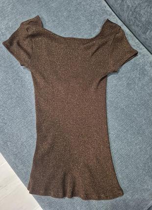 Топ massimo dutti с люрексом, коричневый, s