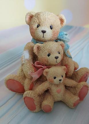 Винтажная коллекционная фигурка cherished teddies под названием «theodore, samantha and tyler - friends come in all sizes»