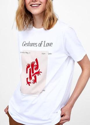 Жіноча футболка zara біла з графічним принтом gestures of love розмір s