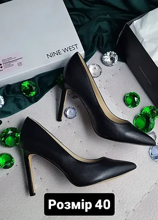 Nine west оригінал чорні шкіряні туфлі лодочки на шпильці