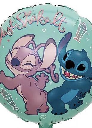 Фольгована кулька кнр 18"(45 см) коло "lilo & stitch" стіч та ангел танцюють "just shake it"