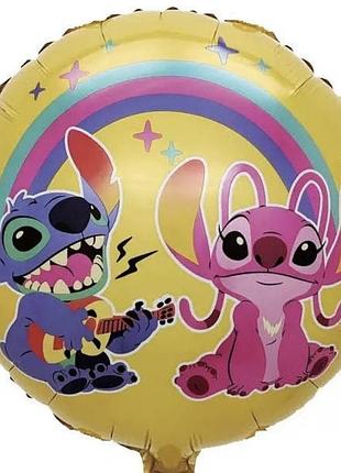 Фольгована кулька кнр 18"(45 см) коло "lilo & stitch" стіч та ангел з веселкою
