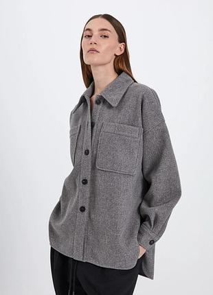 Жіноча вовняна сорочка-куртка h&m premium selection сіра розмір m-xl