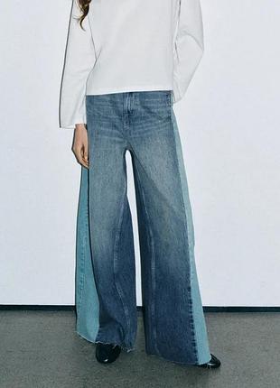 Джинсы zw collection wide leg со средней посадкой и пэчворком