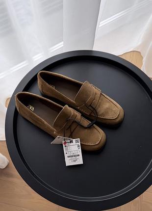 Лоферы zara натуральная замша