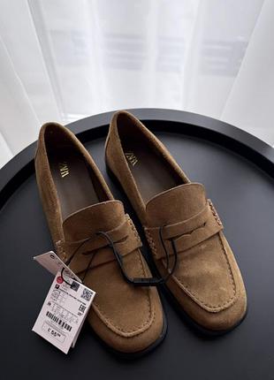 Лоферы zara натуральная замша 2