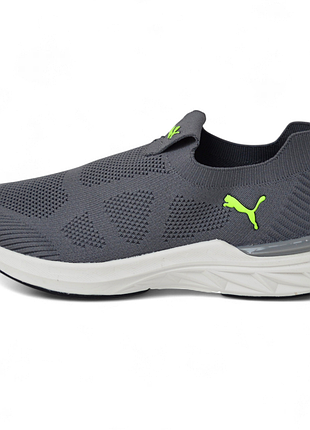 Puma gray black мокасины серые с салатовым