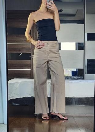Трендовые широкие бежевые джинсы mango wide-leg, размер s/36