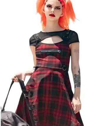 Платье killstar slayonce skater dress в красную клетку (готика, панк, гранж)