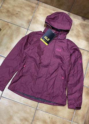 Жіноча куртка jack wolfskin мембранна водонепроникна на осінь демісезон рожева з капішоном трекінгова
