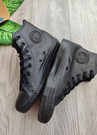 Високі чорні шкіряні кеди converse chuck taylor all star  з натуральної шкіри чорного кольору на шнурівці розмір 36,5