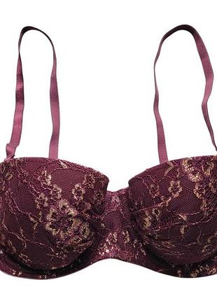 34в 75в, h&m, бордовый гипюровый бесшовный бюстгальтер балконет,новый