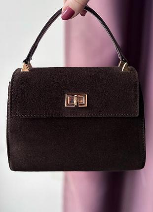 Сумка натуральна італійська замша шоколад коричнева valetta collection замшева сумочка натуральна