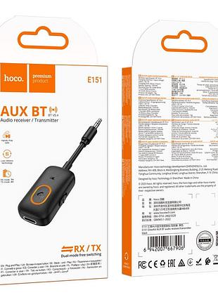 Fm-трансмітер hoco e151 aux rx/tx/bluetooth 5.4/battery 150mah чорний