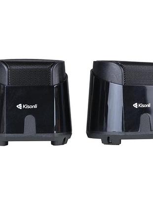 Колонки для пк та ноутбука kisonli k500 multimedia speaker usb - 2.0/aux 3.5mm, потужністю 2x3.5w black