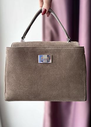 Сумка натуральна італійська замша горіхова капучино мокко горіх valetta collection замшева сумочка натуральна