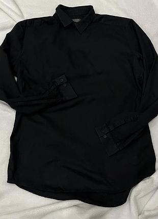 Черная мужская рубашка zara man (slim fit, размер l