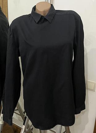 Черная мужская рубашка zara man (slim fit, размер l
