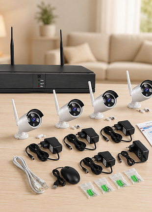 Комплект відеоспостереження бездротової full hd wi-fi на 4 камери з реєстратором 2