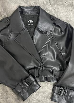 Шкіряний тренч zara чорний