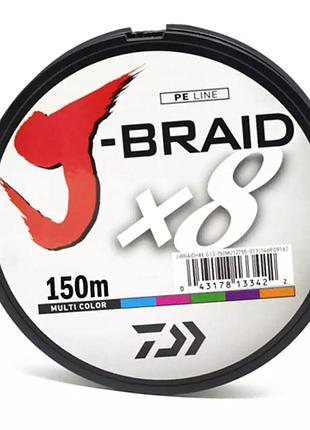 Шнур daiwa j-braid x8 150 м multi color 13 кг 0,20 мм #2.0 — восьмижильный плетеный шнур для спиннинга (12755-020)
