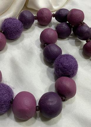 🍇🟣 винтажные фиолетовые ожерелья/колье «аметистовая ежевичная сказка» (керамика &amp; сваляная шерсть / валирование) 💜🧶✨