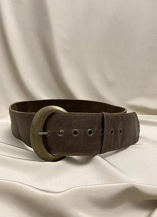 Style 1056940 широкий коричневый кожаный ремень в винтажном стиле с массивной полукруглой пряжкой под античное золото