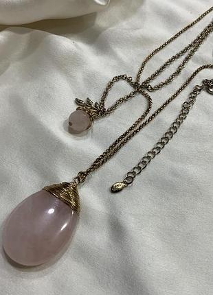 🌸🔮 брендове вінтажне  намисто «ніжний кварц» (масивний рожевий кварц & квітковий акцент) 💖🌿⛓️✨