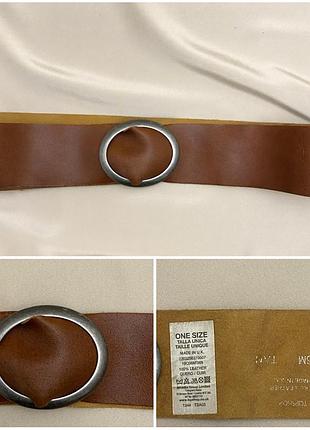 Topshop широкий коричневый кожаный ремень с массивной круглой серебристой пряжкой-кольцом