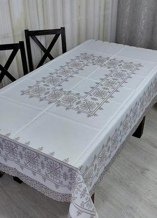 Скатерть турецкая 150х220 см на кухонный стол новая прямоугольная полиэстер 100% практичная с орнаментом водостойкая качественная ухоженная
