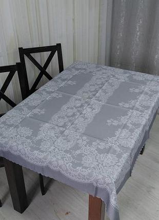 Скатерть турецкая 150х220 см на кухонный стол новая прямоугольная полиэстер 100% практичная с кружевом серая качественная ухоженная