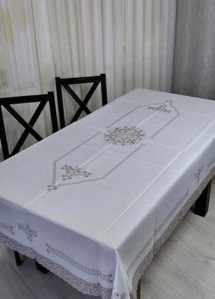 Скатерть турецкая 150х220 см на кухонный стол новая прямоугольная полиэстер 100% практичная с медальоном качественная ухоженная