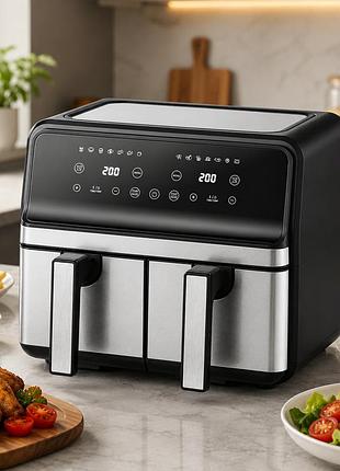 Двухкамерная аэрофритюрница sokany sk-10041 10 л, аэрогриль с сенсорным управлением на 10 программ 3000 вт расширенная