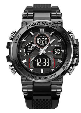 Мужские спортивные часы skmei 2500bk black с комбинированным циферблатом и водозащитой 5 atm