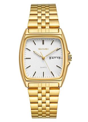 Женские часы skmei 2628gdwt gold-white с белым циферблатом и золотистым браслетом