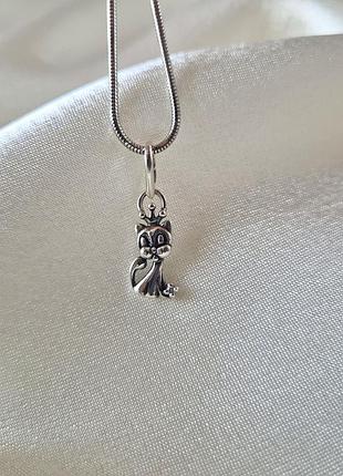 Серебряная подвеска кошечка в короне серебро 925 пробы черненное 3164ч 1.00г