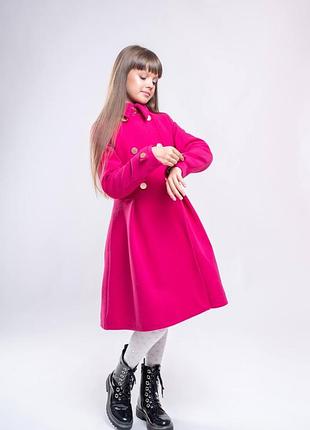 Детское пальто для девочки демисезонное малиновое
