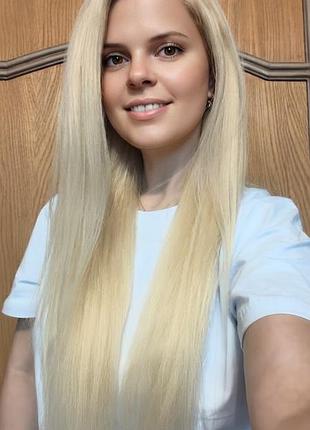 Парик 100% натуральные человеческие волосы блонд 80 см, 270 г. сеточка (полусистема). продел на любимую сторону.партик.