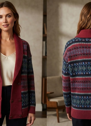 Вінтажний вовняний кардиган laura ashley fair isle (шотландія) 80-ті оверсайз