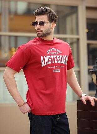 Футболка мужская regular fit бордовая с надписью amsterdam xl