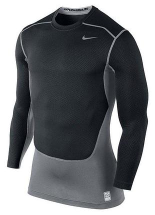 Компресійний лонгслів кофта nike pro combat hyperwarm lite compression long sleeve black/grey 2