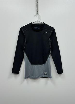 Компресійний лонгслів кофта nike pro combat hyperwarm lite compression long sleeve black/grey