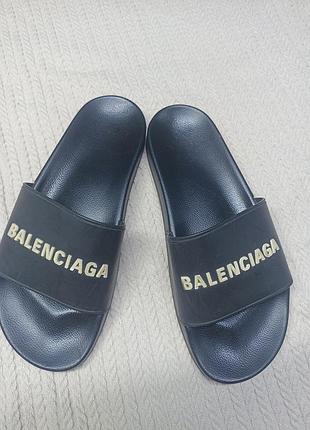 Чорні шльопанці balenciaga logo pool slides
