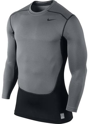 Компресійний лонгслів кофта nike pro combat hyperwarm lite compression long sleeve grey/black 2