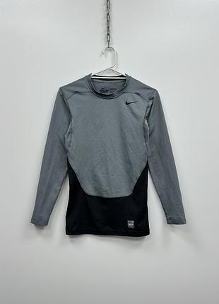 Компресійний лонгслів кофта nike pro combat hyperwarm lite compression long sleeve grey/black