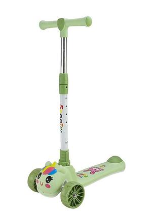 Детский самокат 3-х колесный sc2619(green) колеса pu, с музыкой и светом