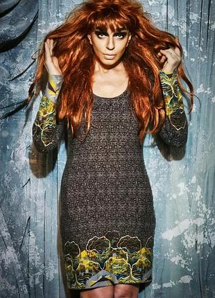 Сукня з вовною у візерунок трикотажне короткий міні